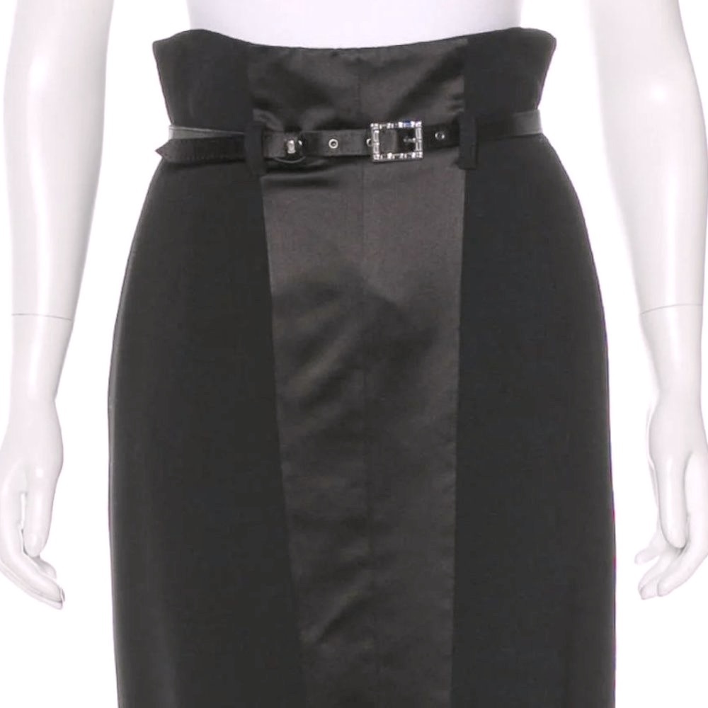 Blumarine Silk & Satin High Waist Elegant Evening Midi Skirt & Belt Womens 6 M - Picture 1 of 16